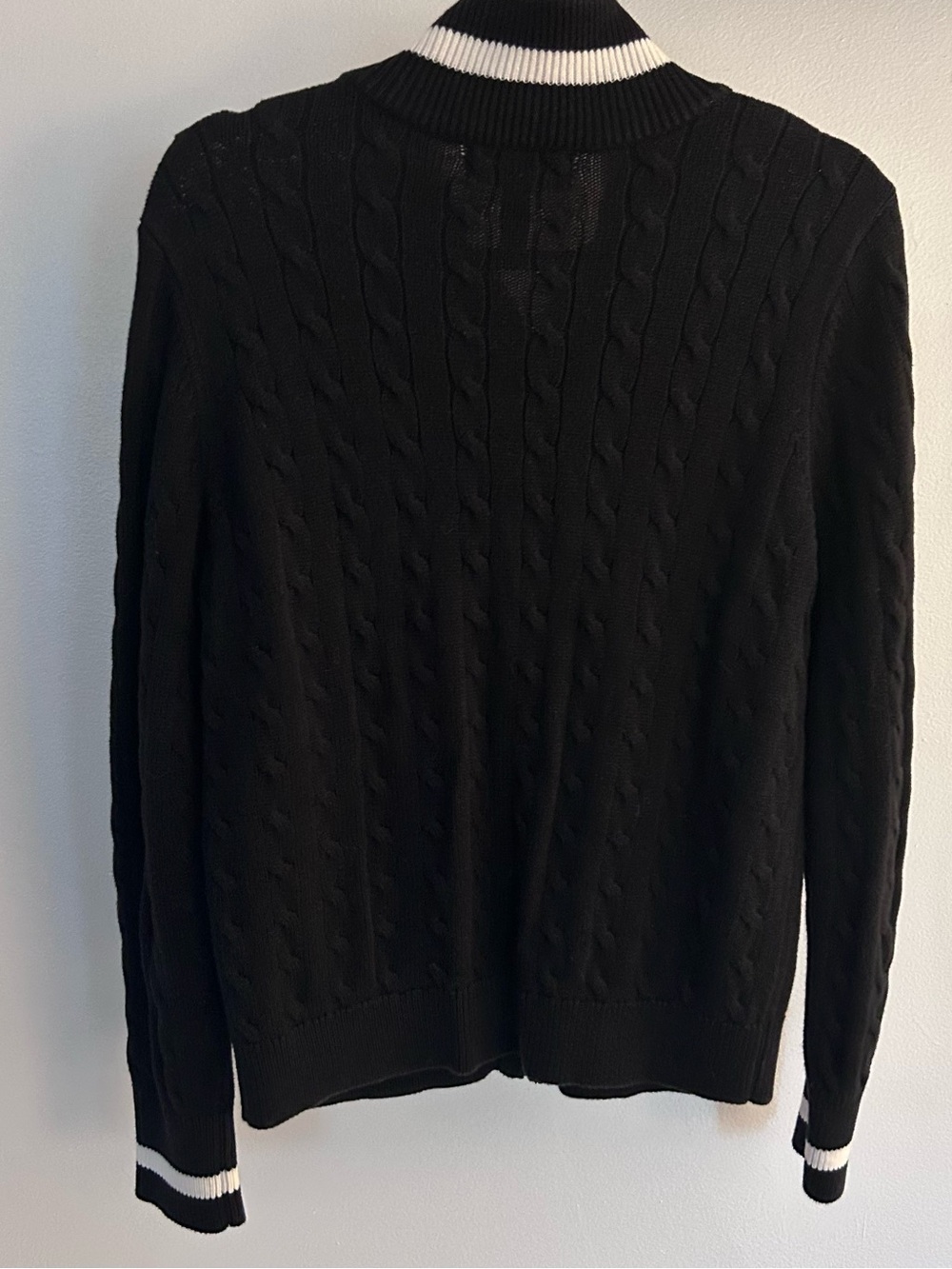 Ralph Lauren Black Knit Zip-Up Sweater with White Trim - Picture 4 of 4